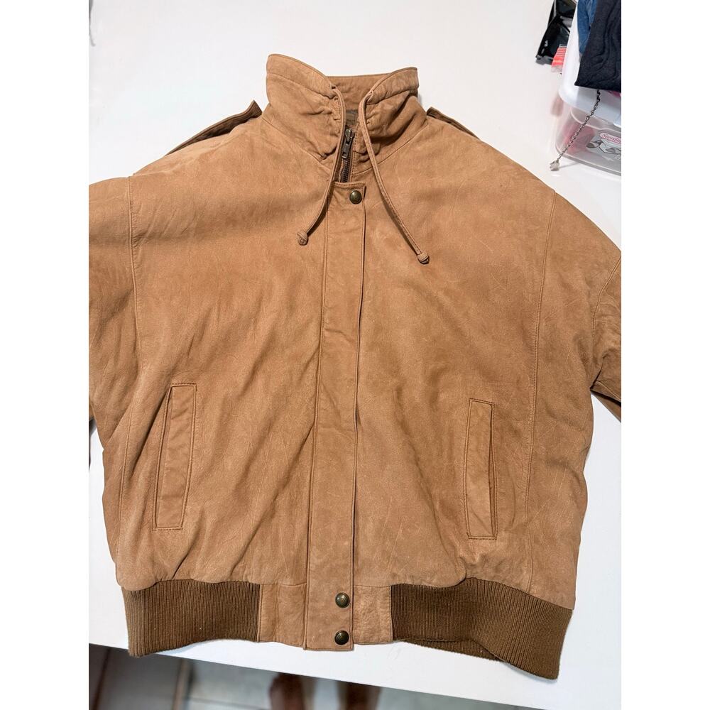 Vintage 90s Cayenne Mens Large Tan Suede Leather Bomber Aviator Jacket